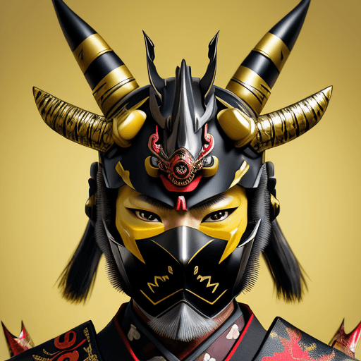 AI generated: Japanese samurai portrait, helmet
with horns, Pikachu Pokemon design closed masked, intricately scul...