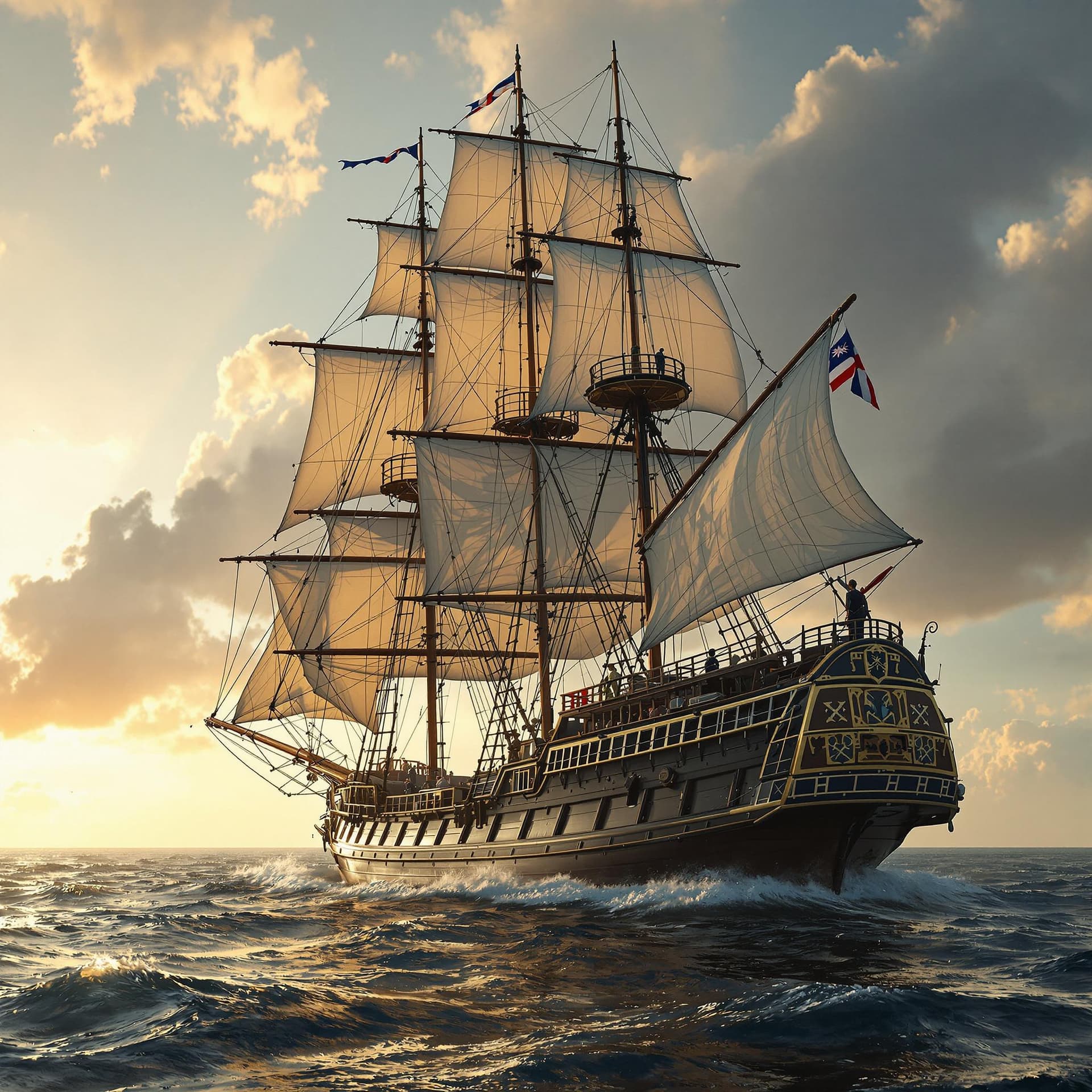 AI generated: Photo of a ultra realistic sailing ship, dramatic light, pale sunrise, cinematic lighting, battered,...
