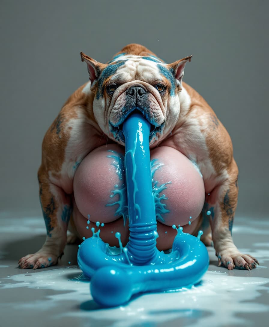 AI generated: grey background,one person,facing viewer,posing in doggystyle,face down ass up,(sucking huge floor m...