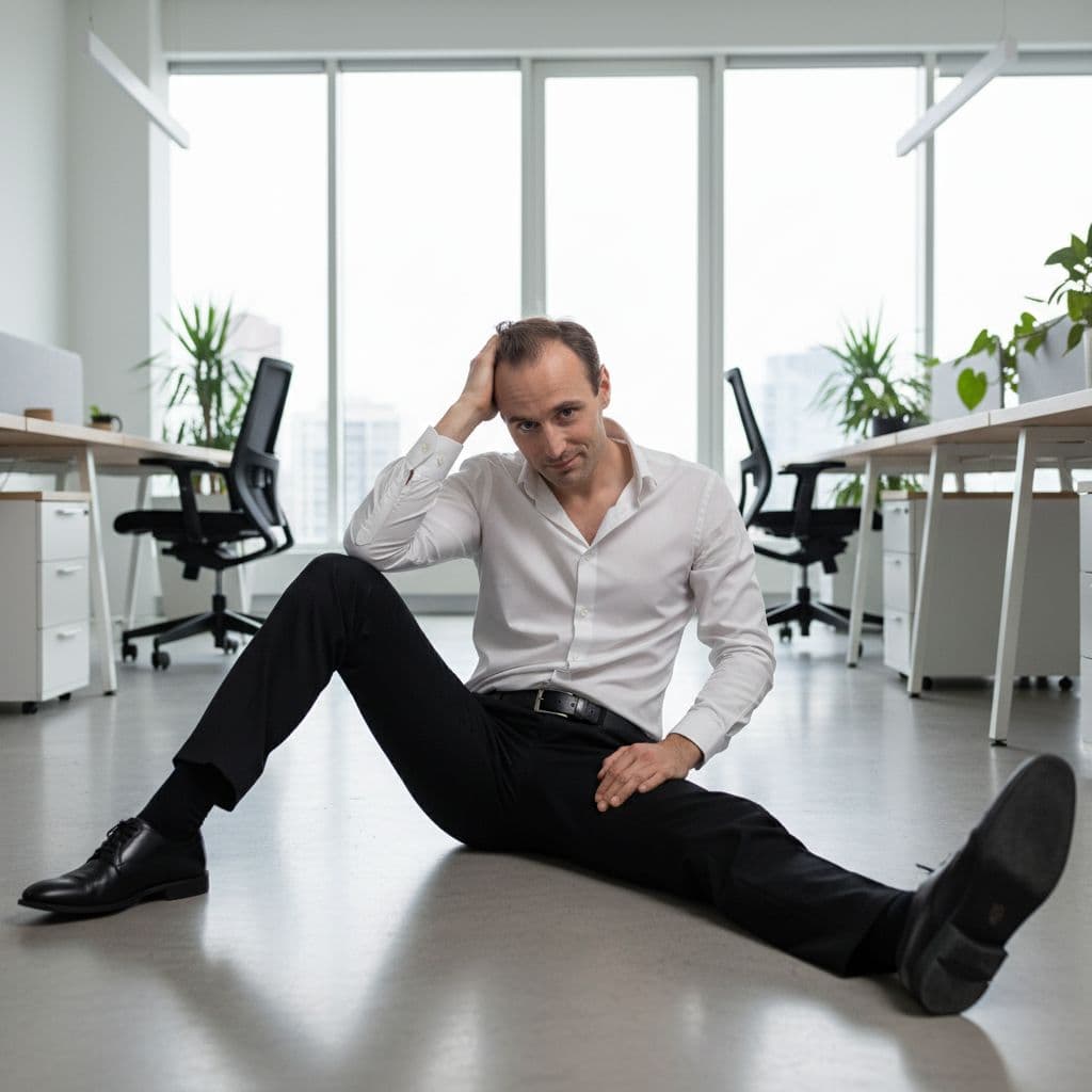 AI generated: en chemise blanche, pantalon de costard noir, ceinture de costard formelle noir, derby noir
a moiti...