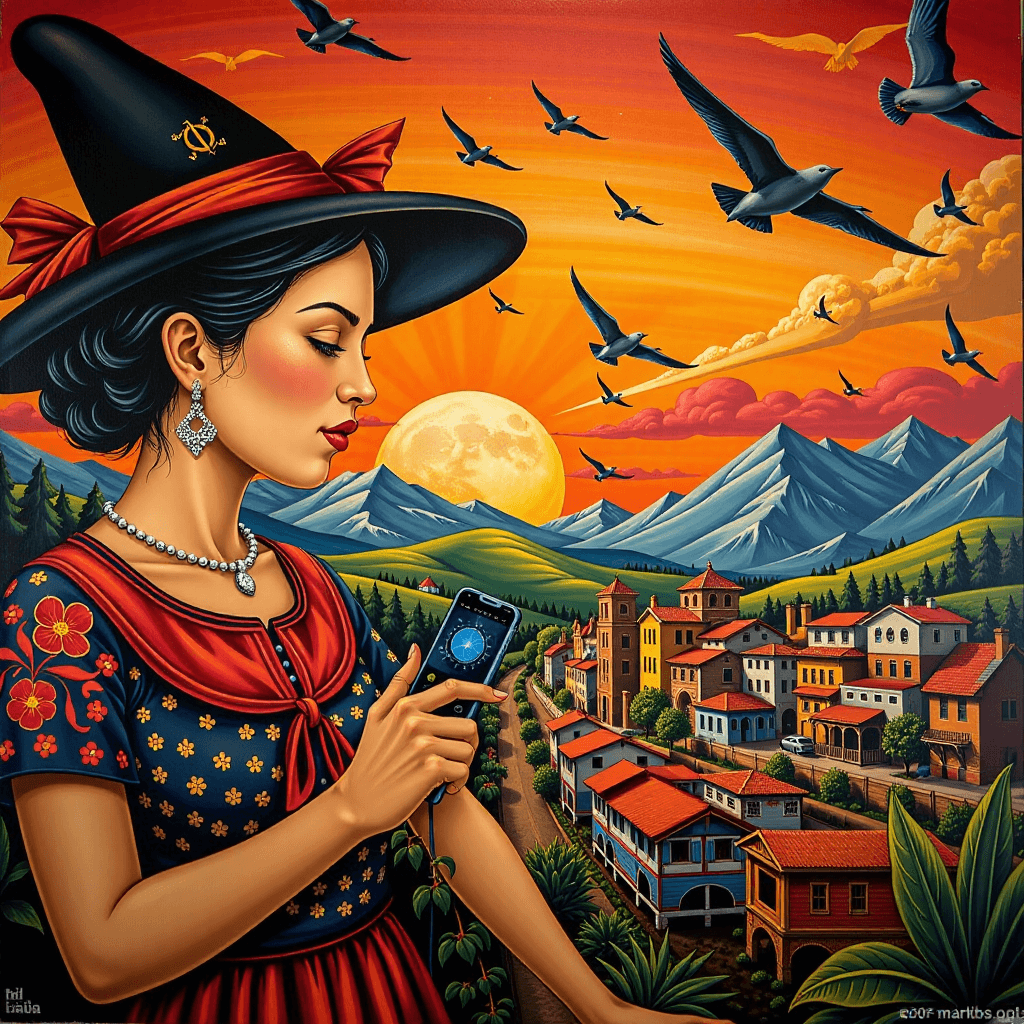 AI generated: Ein WandgemÃ¤lde im Stil mexikanischer Murales (z.B. Diego Rivera), das soziale Themen der digitalen...