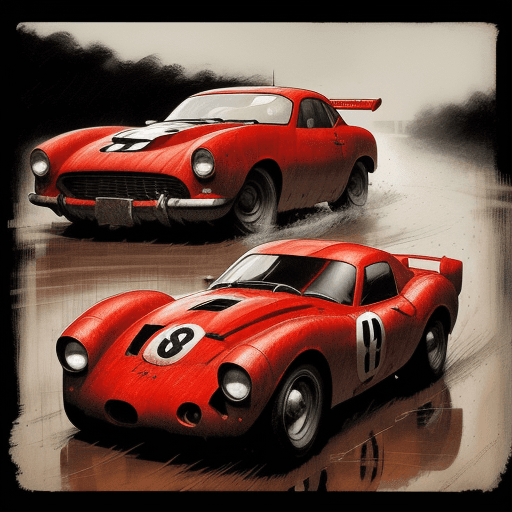 AI generated: red race car, in the style of sam spratt, historical illustrations, old masters, genndy tartakovsky,...