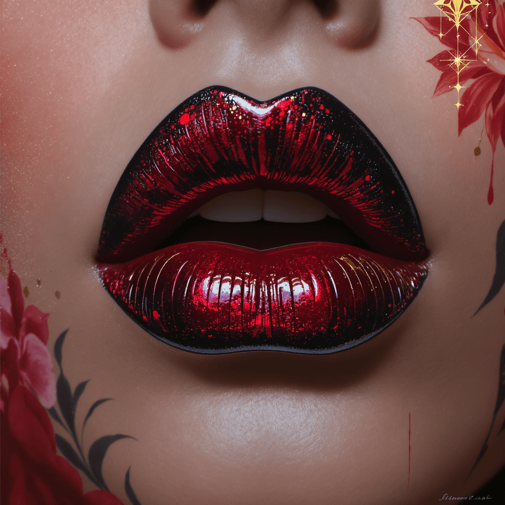 AI generated: A close-up of a pair of sensual lips, stylized like a surreal painting. The lips are slightly parted...