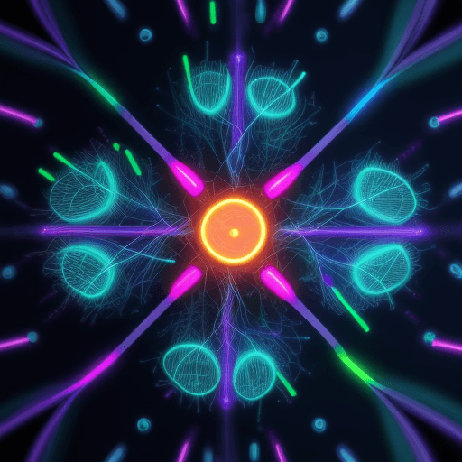 AI generated: close up neurons network, neon colorful light, photorealistic, abstract, surreal, high quality, supe...
