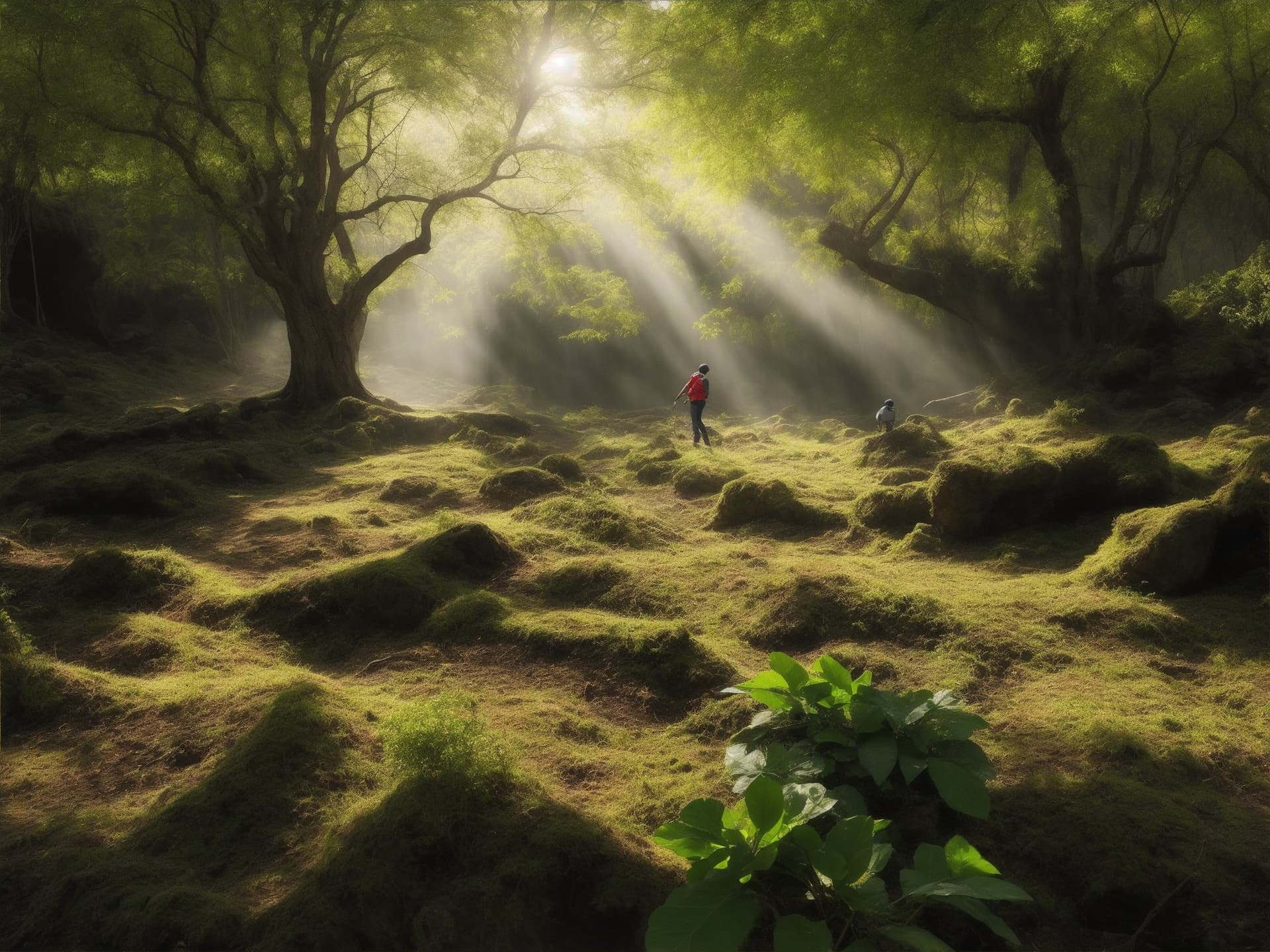 AI generated: Picture a lush forest in the midst of the day, where nature comes to life in a fantasy world. The gr...