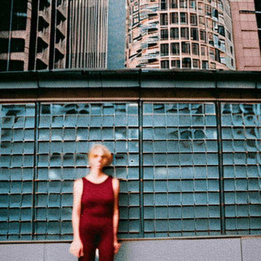 AI generated: Street style photo of a grunge style nude woman in the streets of 1990 Manhattan standing in front o...