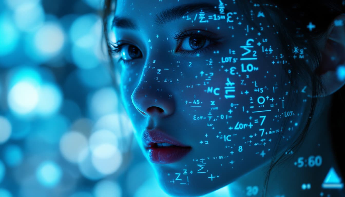 AI generated: Shadowrun Math Projection - A close-up of a korean girl's face with set logical ambient background, ...
