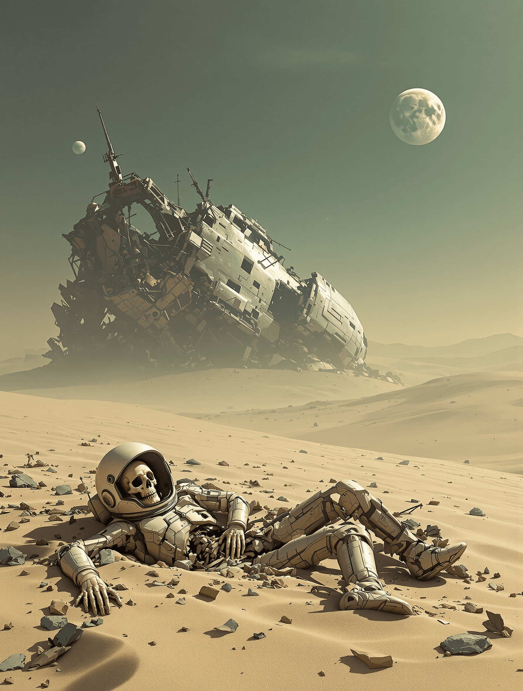 AI generated: A haunting and melancholic scene of a lost astronaut on a distant planet, evoking a profound sense o...