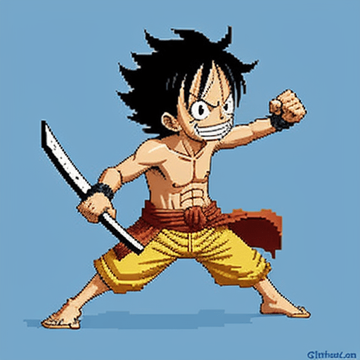 AI generated: A pixel art 8 bits reimagining of a one piece anime character in a different fighting style or costu...