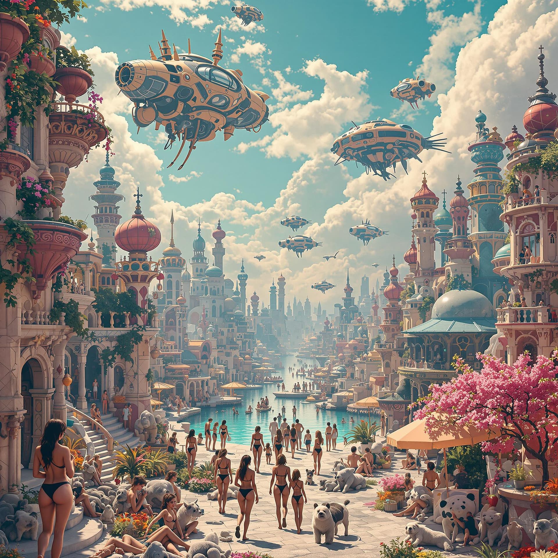 AI generated: A trippy, psychedelic and surreal AI-created city of the distant future, characterized by hyperreali...