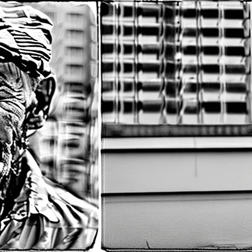 AI generated: a close up urban portraits(black and white)of an old man. it conveys a feeling of suffering and mark...
