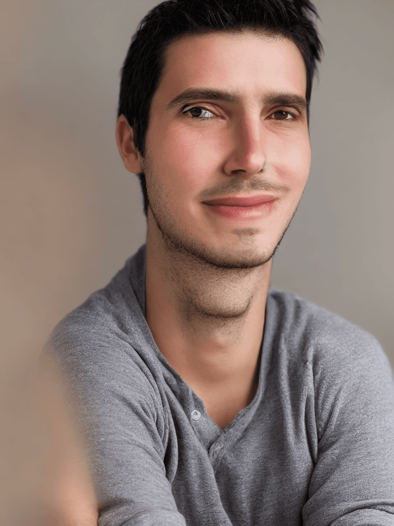 AI generated: high-resolution, one young adult male portrait, casual vibe, in his thirties, short casual dark hair...