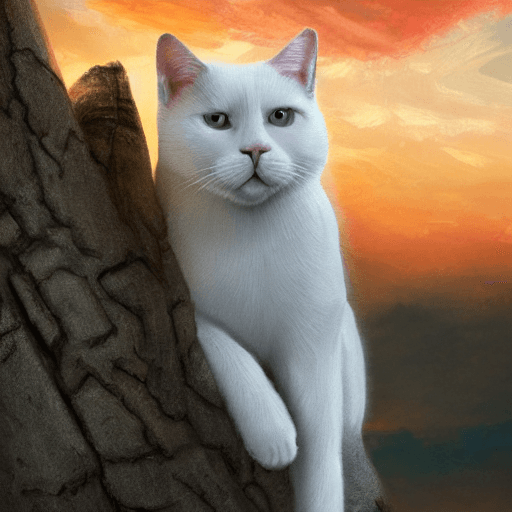 AI generated: photo of a ultra realistic white cat, wearing a yellow seter, cowboy hat, dramatic light, pale sunri...