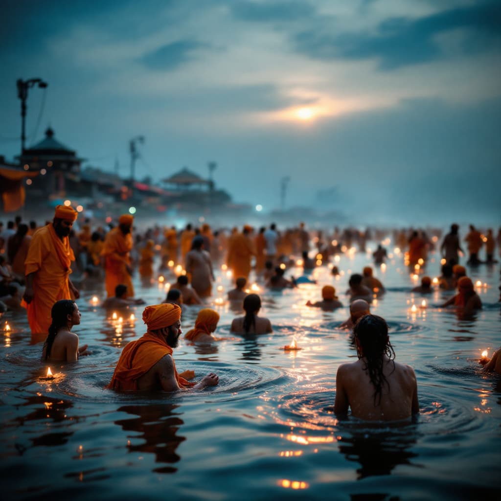 AI generated: Create an ultra-realistic UHD 4K image capturing a moment at the Kumbh Mela in Prayagraj, as devotee...