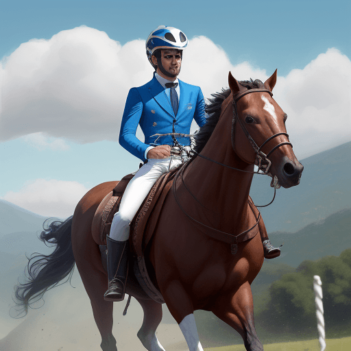 AI generated: cuerpo completo, jinete derby kentucky, hombre, jinete sobre un caballo, correaje carreras, lleva un...