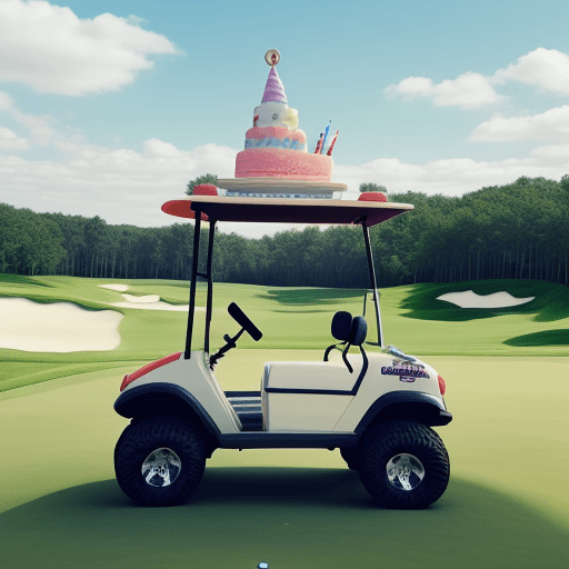 AI generated: Birthday Cake on top of a golf cart.