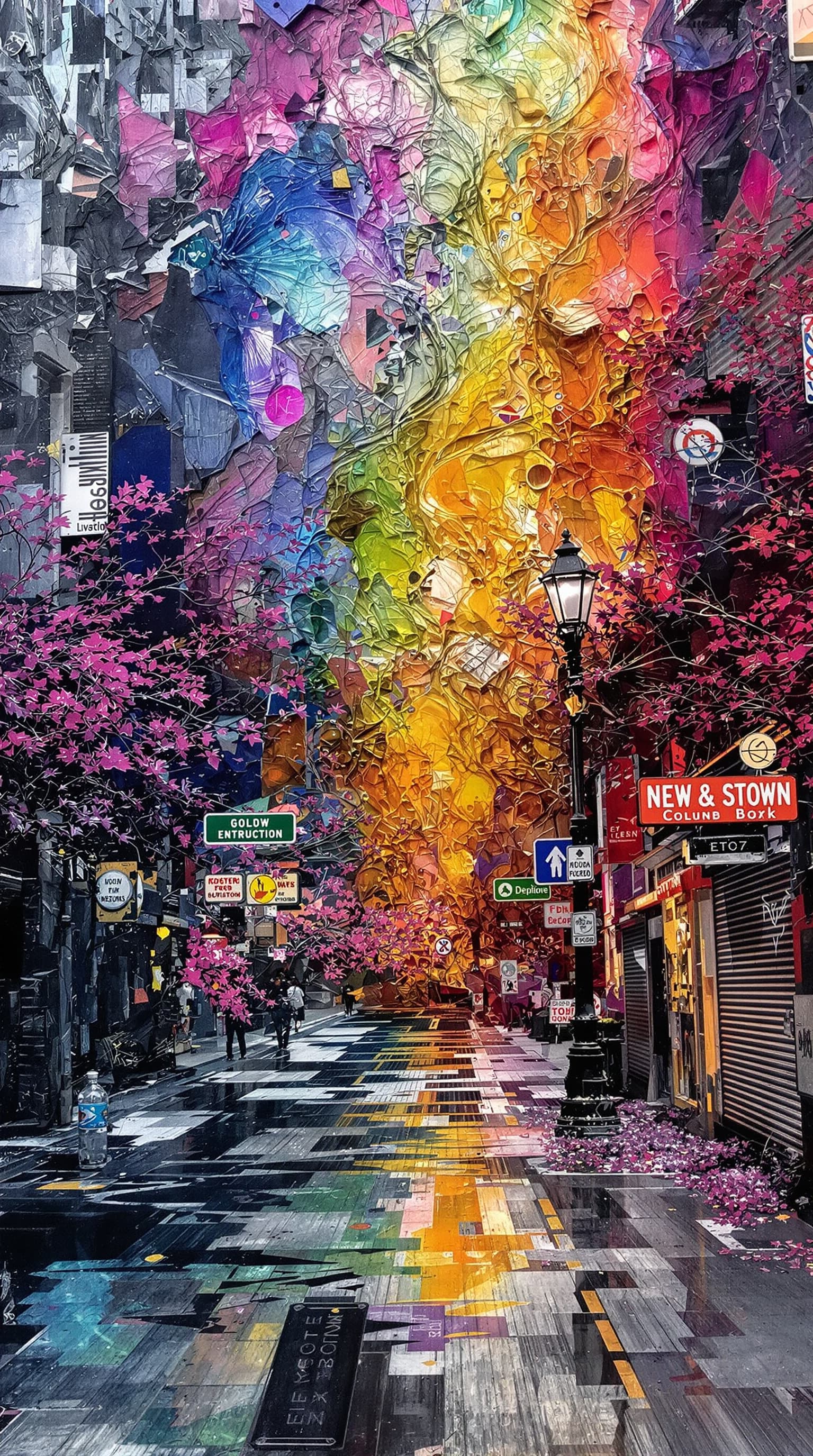 AI generated: A striking digital abstract artwork in Encaustic wax style, masterfully blending surreal urban fanta...