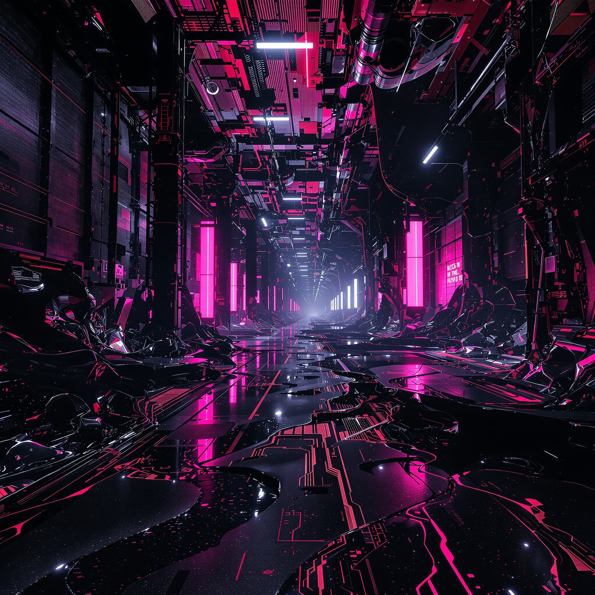 AI generated: A surreal, industrial rave-inspired visual, pulsing with 155 BPM energy. Dark, dystopian warehouse a...