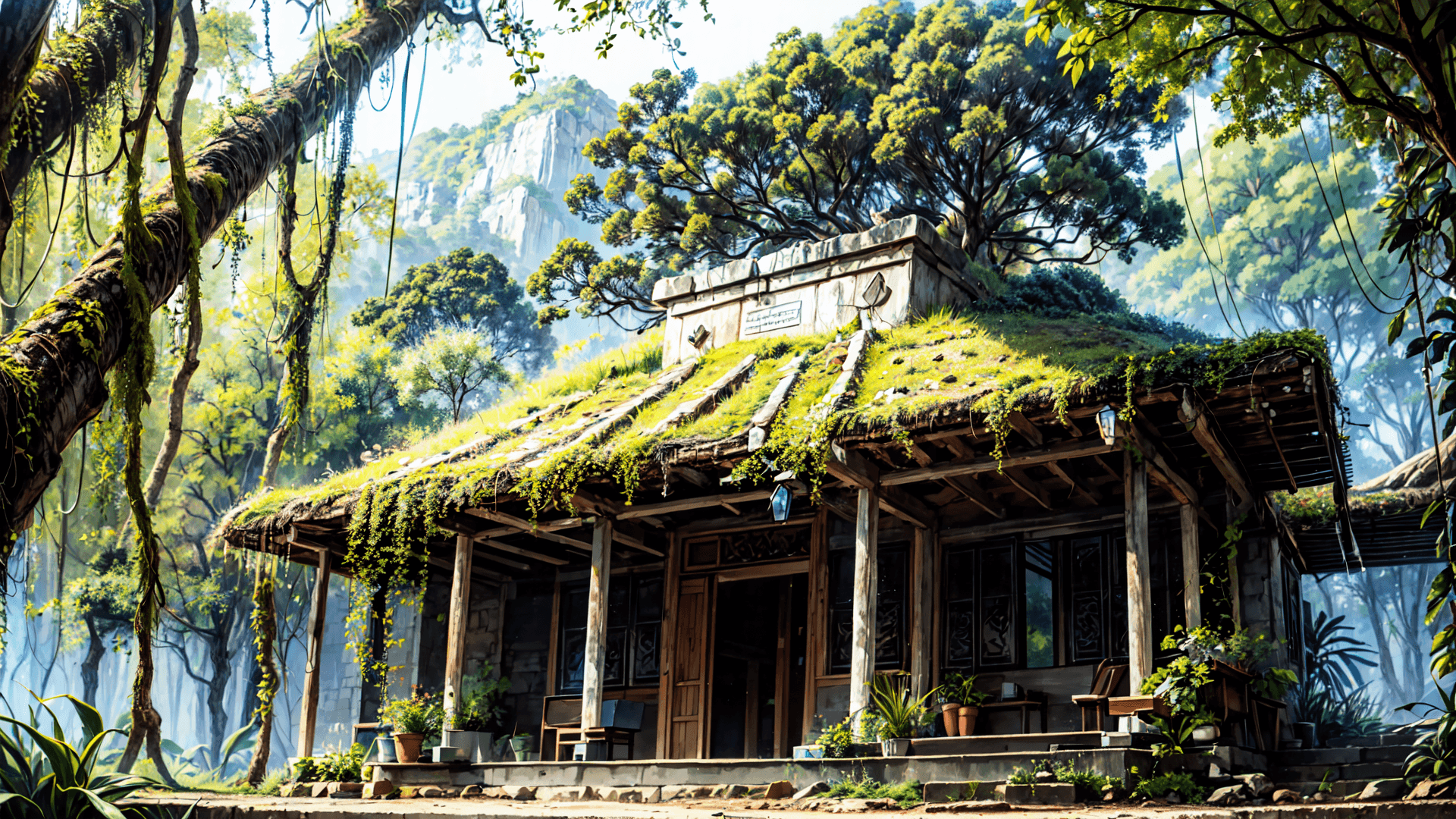 AI generated: In the heart of an uncharted jungle, a hidden temple emerges from beneath a dense canopy of ancient ...