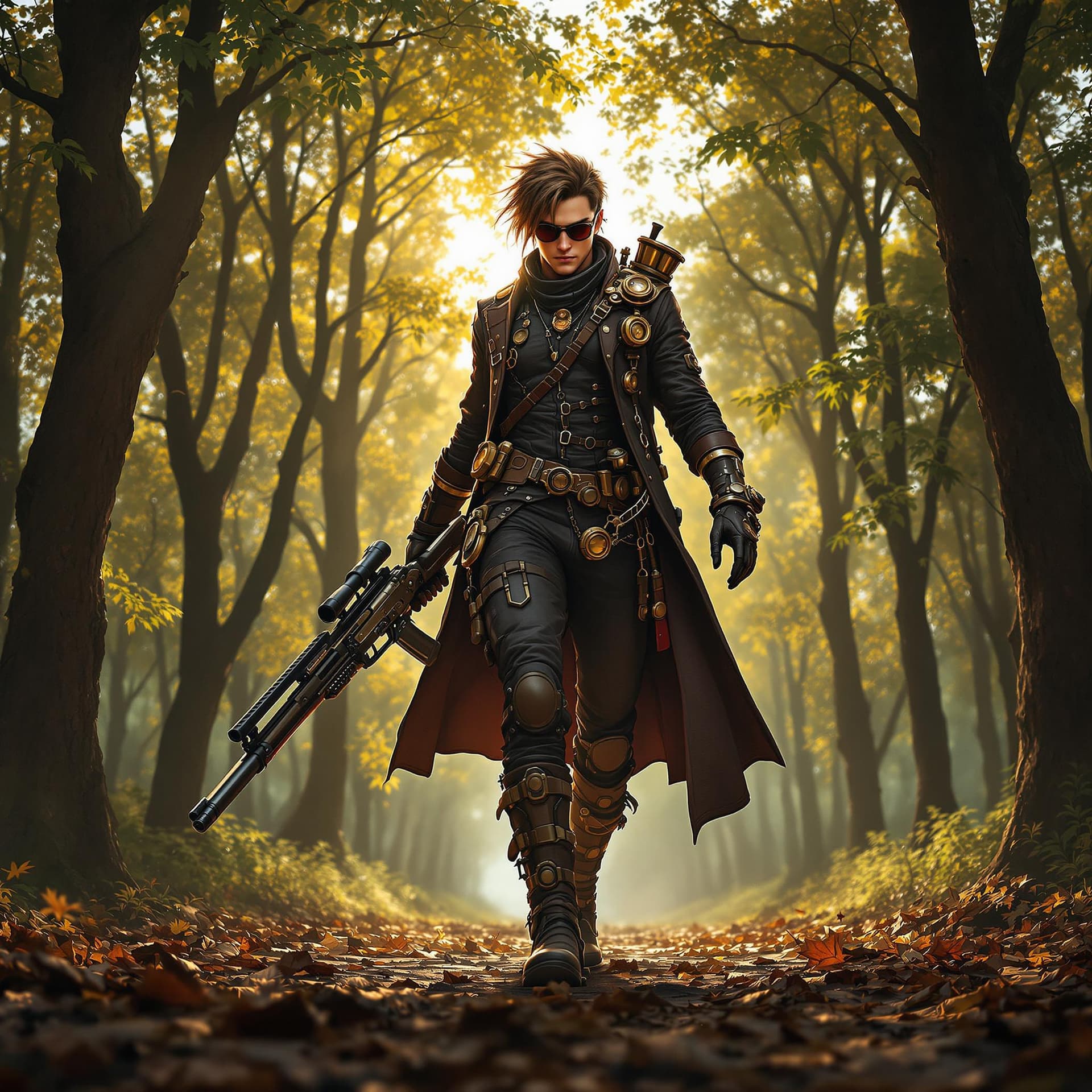AI generated: a young male sharpshooter (zoom out full body, head to toe), inspired by Dante Sparda from Devil May...