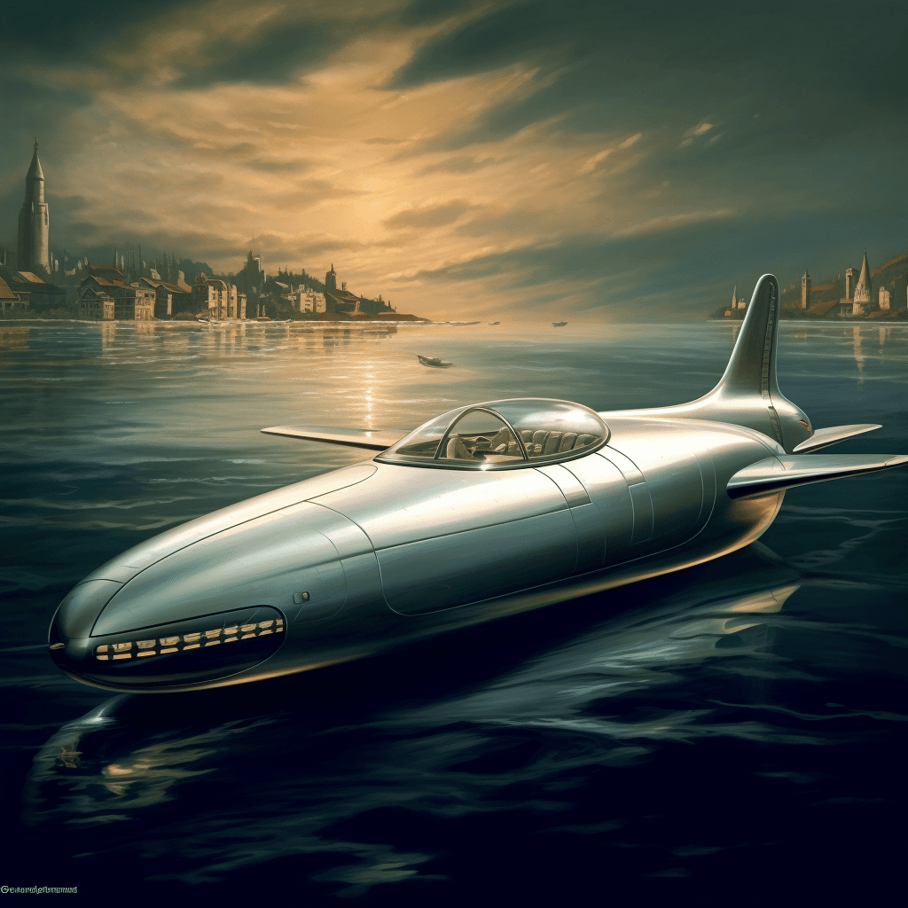AI generated:  future, boat, retro, sic fi, sea