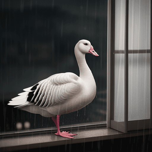 AI generated: Create a track cover. A goose is sitting outside the window and it is raining. The song is sad