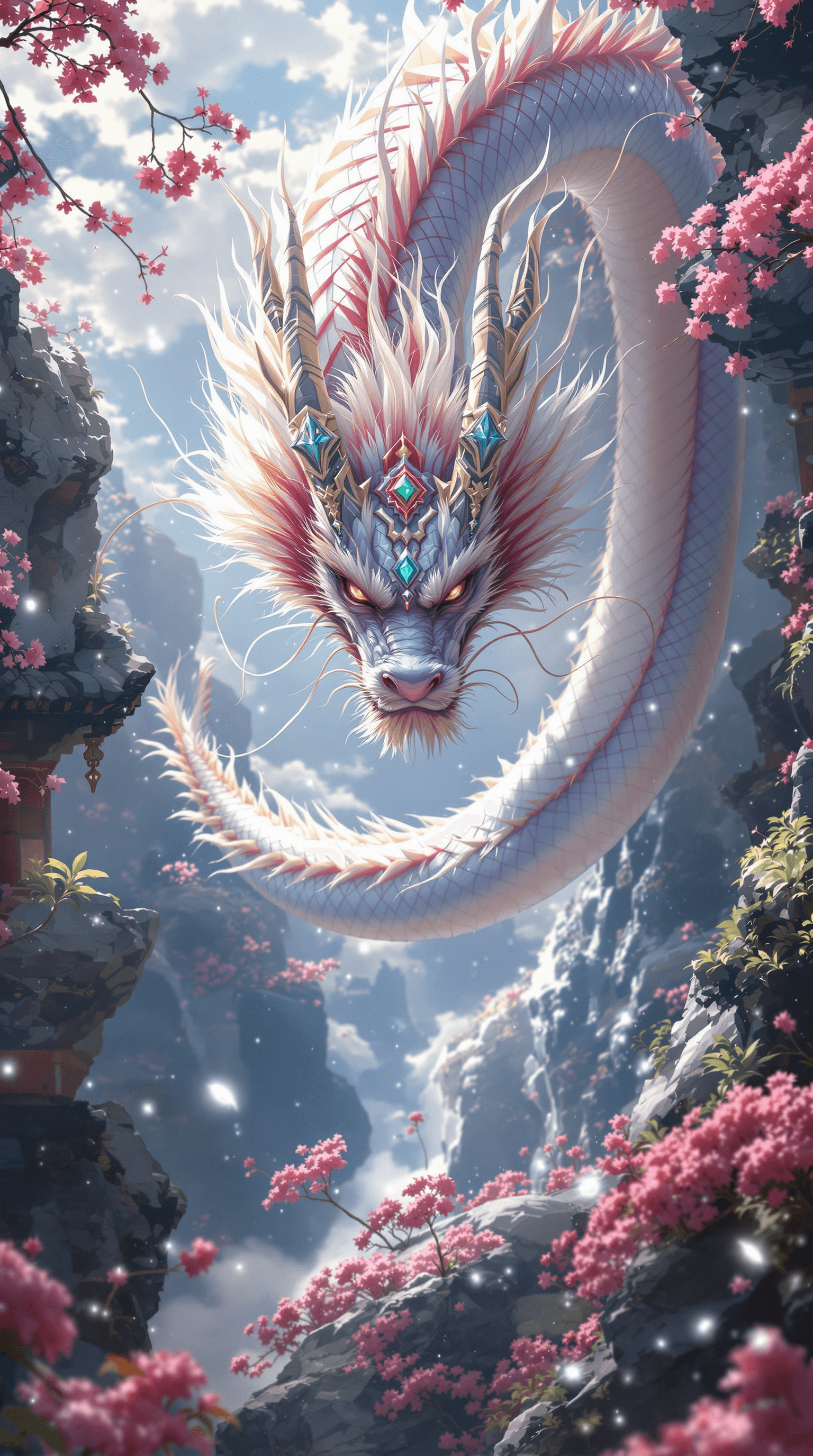 AI generated: Kyoto Animation stylized anime mixed with tradition Chinese artworks~ A dragon flying at modern cybe...