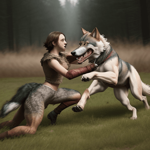 AI generated: Hound fighting with a wolf