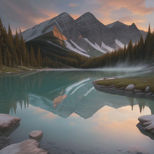 AI generated: Emerald Lake::0.3 fairy pools::0.5 archival fine-art print of a misty sunset alpine landscape photog...