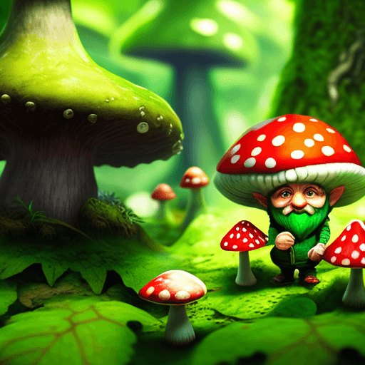 AI generated: gnome amidst a vast forest, fly agaric mushrooms on the ground, intricate, photo like realistic face...