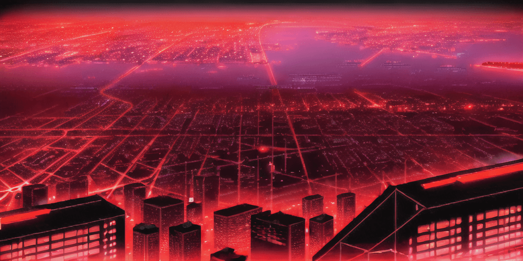 AI generated: nightcity background in cyberpunk style and red colour
  
