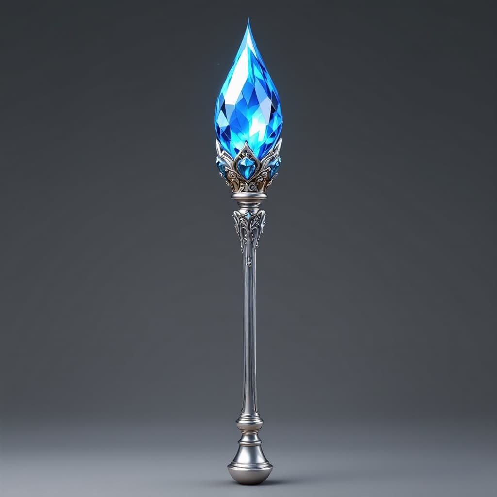 AI generated: Medium-short length, smooth, photo-realistic, royal, silver scepter, rounded silver bottom, attached...
