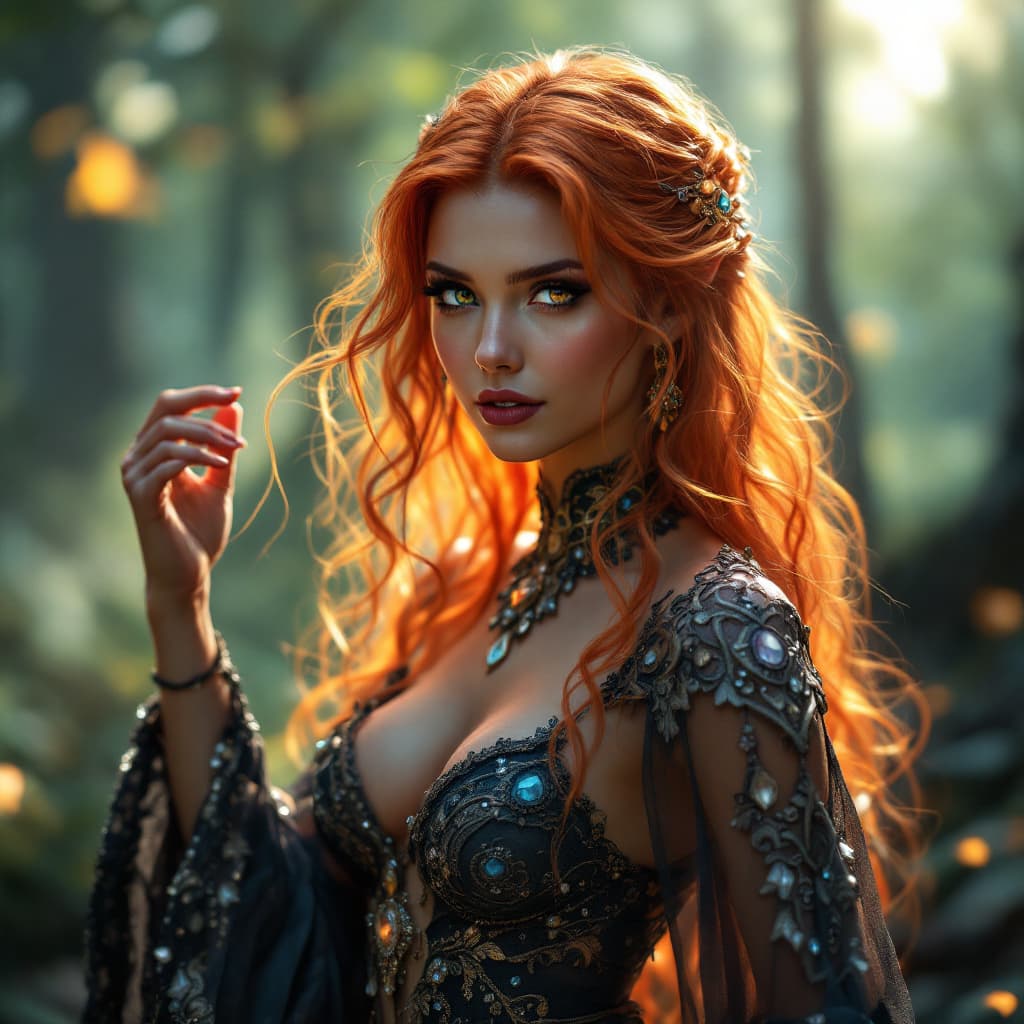 AI generated: A stunning portrait of a (mystical character:1.2) set in an ethereal forest. The subject has strikin...