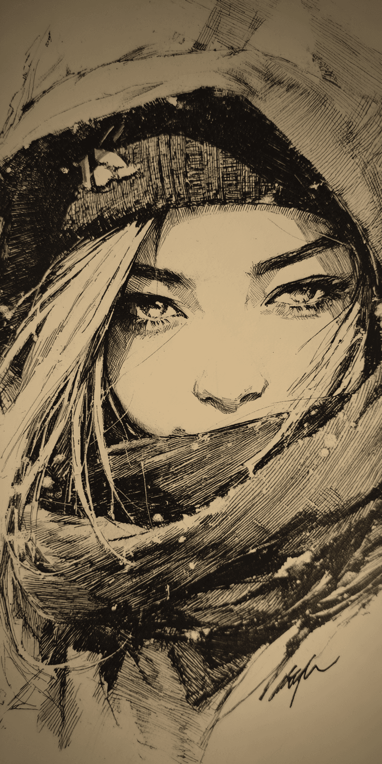 AI generated: pencil sketch, female --chaos 75 --ar 1:2 --profile n19tbh9 --stylize 750 --v 7