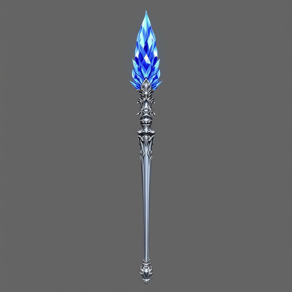 AI generated: Medium-short length, smooth, photo-realistic, royal, silver scepter, rounded silver bottom and top, ...