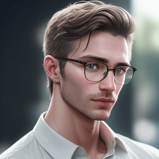 AI generated: Highly detailed RAW portrait of a beautiful caucasian man wearing glasses and a shirt, distinct skin...