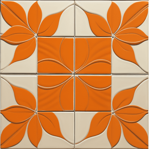 AI generated: Merging images of the same flower pattern, tile, 3d, white and orange flowers, thick impasto style, 