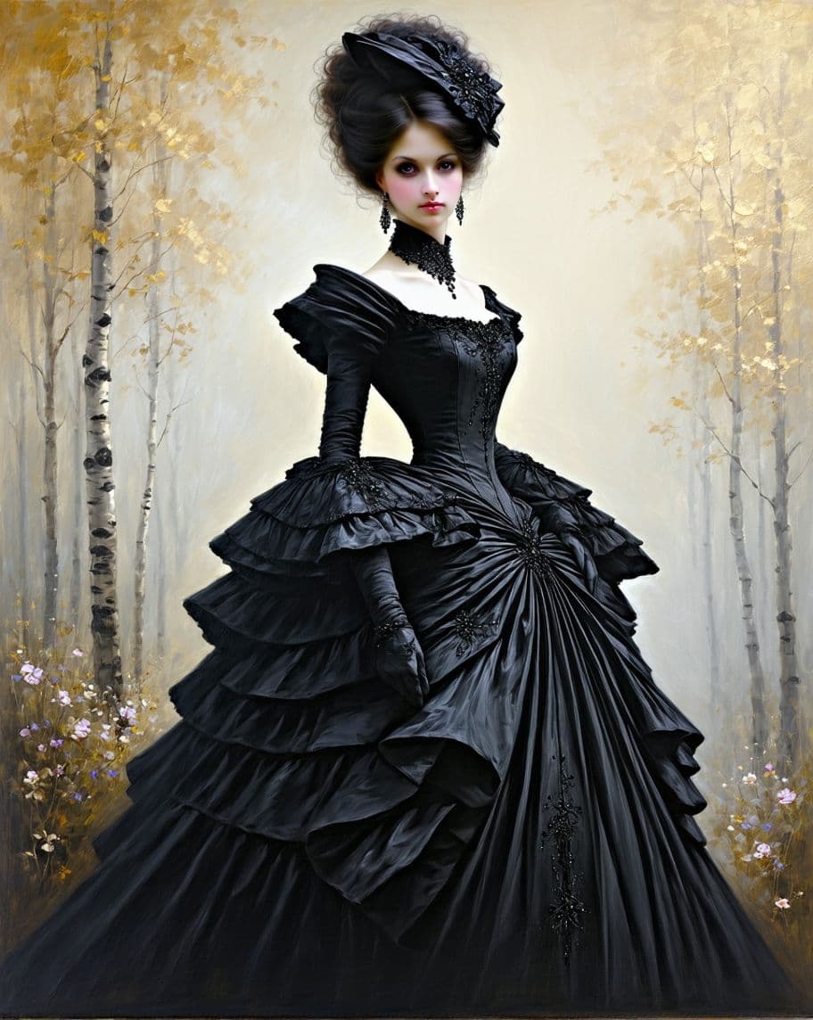 AI generated: Prompt:  (Masterpiece), (( "Marchesa Marianna Florenzi."  (1824) no seu belo vestindo  preto
de velu...