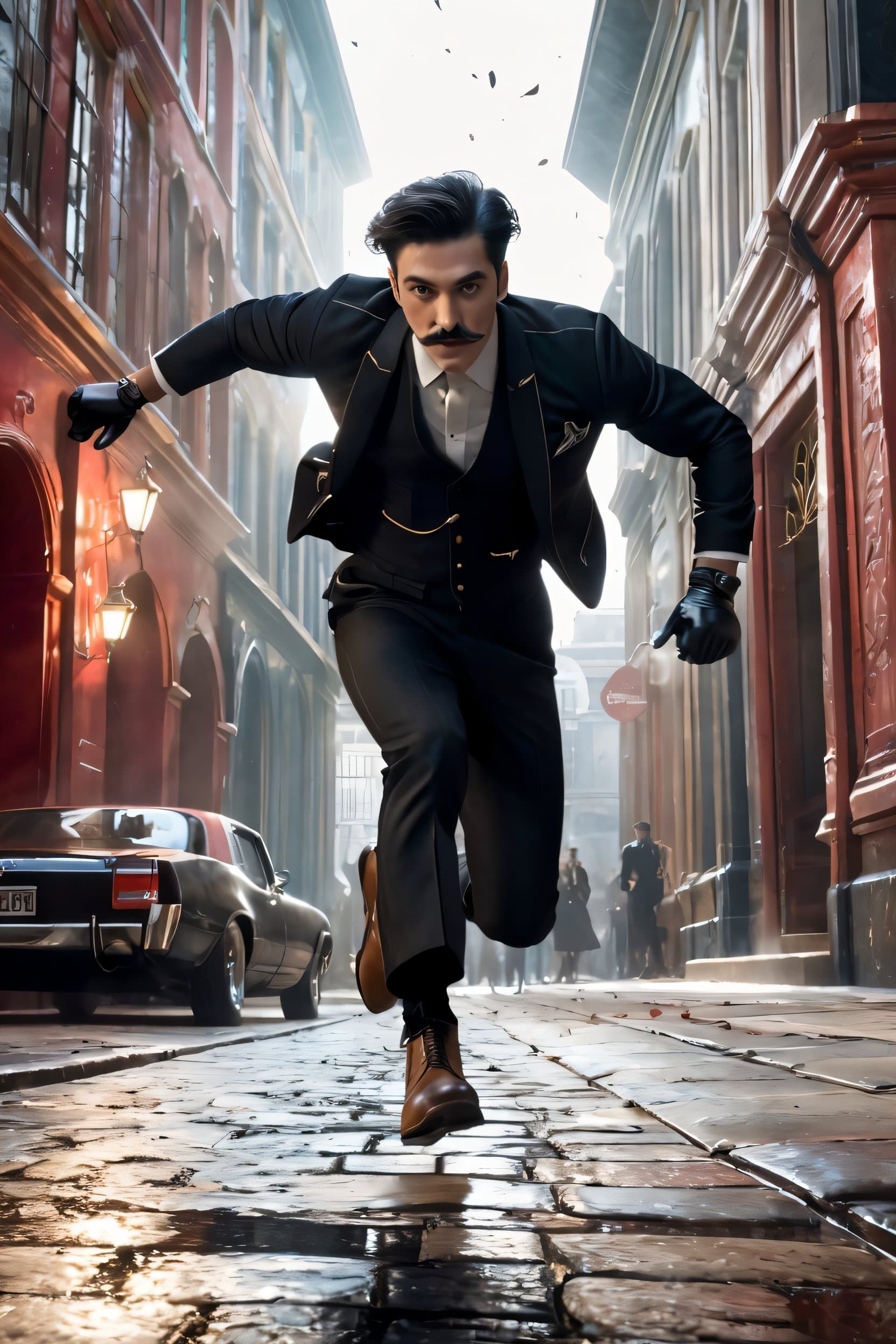 AI generated: man in an exhilarating sprint towards the viewer, This scene should burst with energy and excitement...