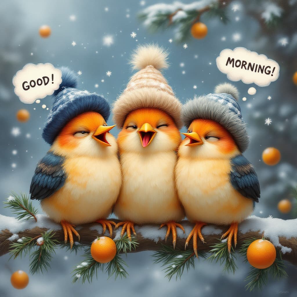 AI generated: An airbrushed oil painting in Disney Pixar style depicting three funny, cartoonish birds of differen...