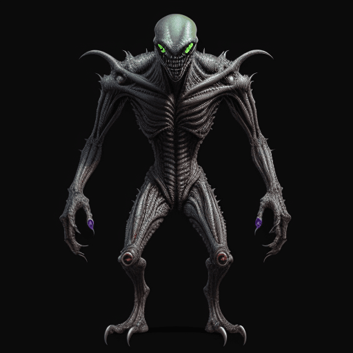 AI generated: alien, full body, terrifying, fierce and threatening, highly detailed and realistic --ar 68:128 --st...