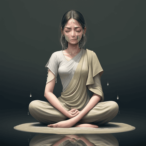 AI generated: A person meditating with tears in neutral colours.