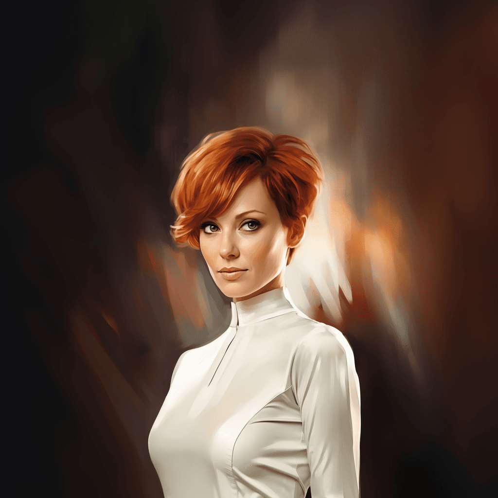 AI generated: perfect honey eyes, short eyebrows, round face, beautiful look, detailed elegant white dress, elegan...