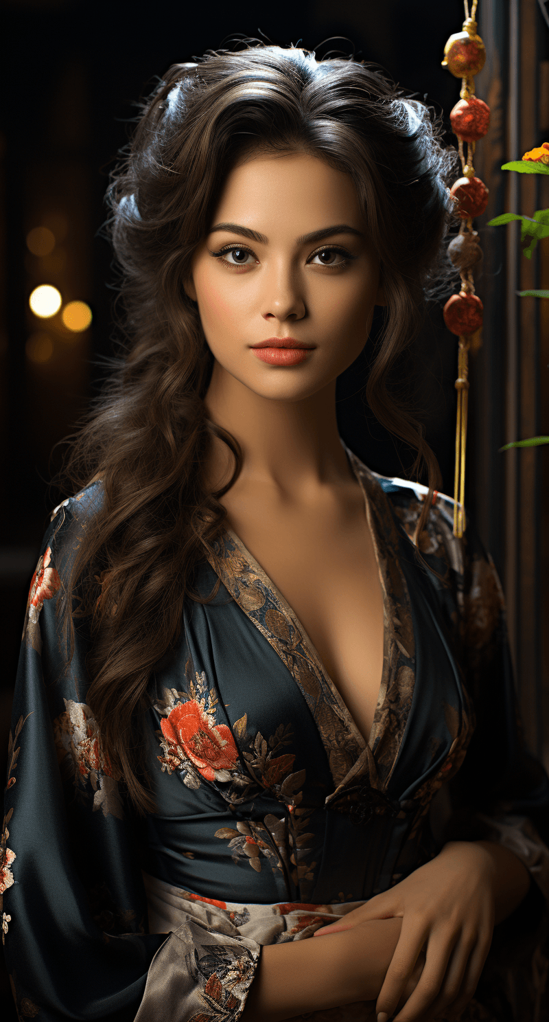 AI generated: a beautiful young woman in a traditional chinese costume, in the style of salon kei, photo-realistic...