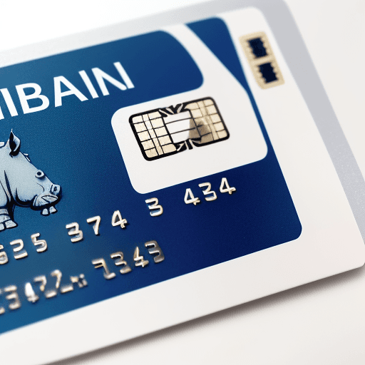 AI generated: Photo of a bank card that has a rhino illustration. The bank is SB Bank and the individuals name on ...
