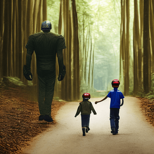 AI generated: Capture the juxtaposition in a single frame: A father and his young son strolling through the depths...