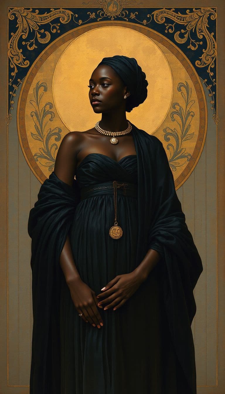 AI generated: Black-Woman-dark-skin-john-william-waterhouse-klimt-agnes-cecile-alphonse-mucha-lawrence alma-tadema...