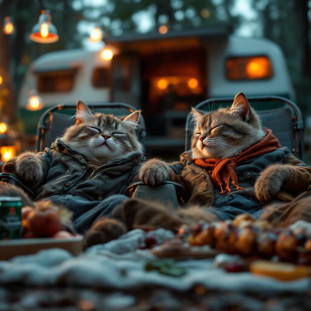 AI generated: Visually striking and dramatic scene, anthropomorphized real cats wearing casual style clothing, laz...
