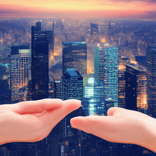 AI generated: hands control a model of a city, hands are like a god, image style is realistic wallpaper with gause...