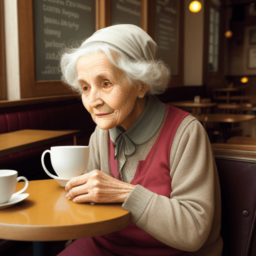 AI generated: Old woman sitting in a cafe